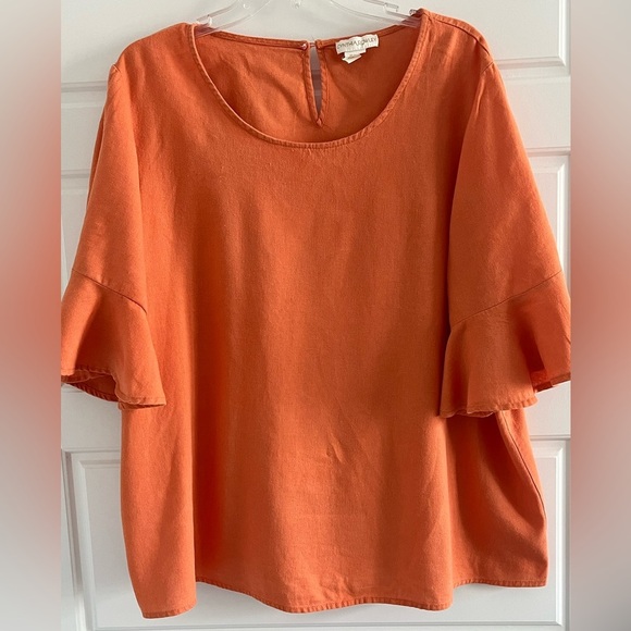 Cynthia Rowley Linen Viscose Blend 3/4 Bell Sleeve Top Size 1X Boho Beachy - Picture 1 of 12